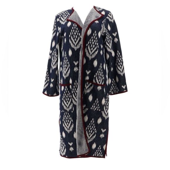 Antthony Knit Jacquard Duster Coat Navy Ivory- NWT - Picture 1 of 11